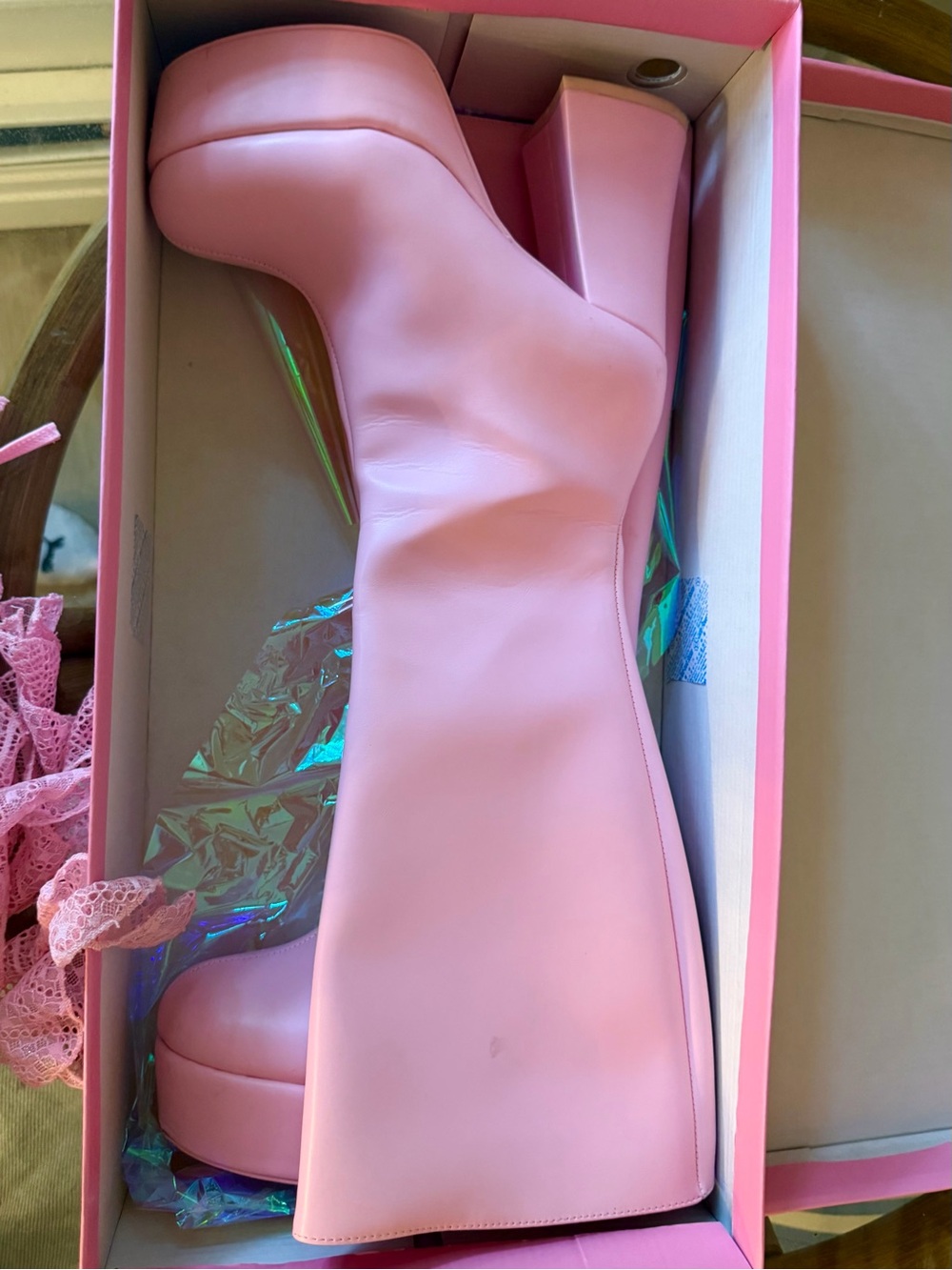 Dolls Kill Pink Platform Knee-High Boots